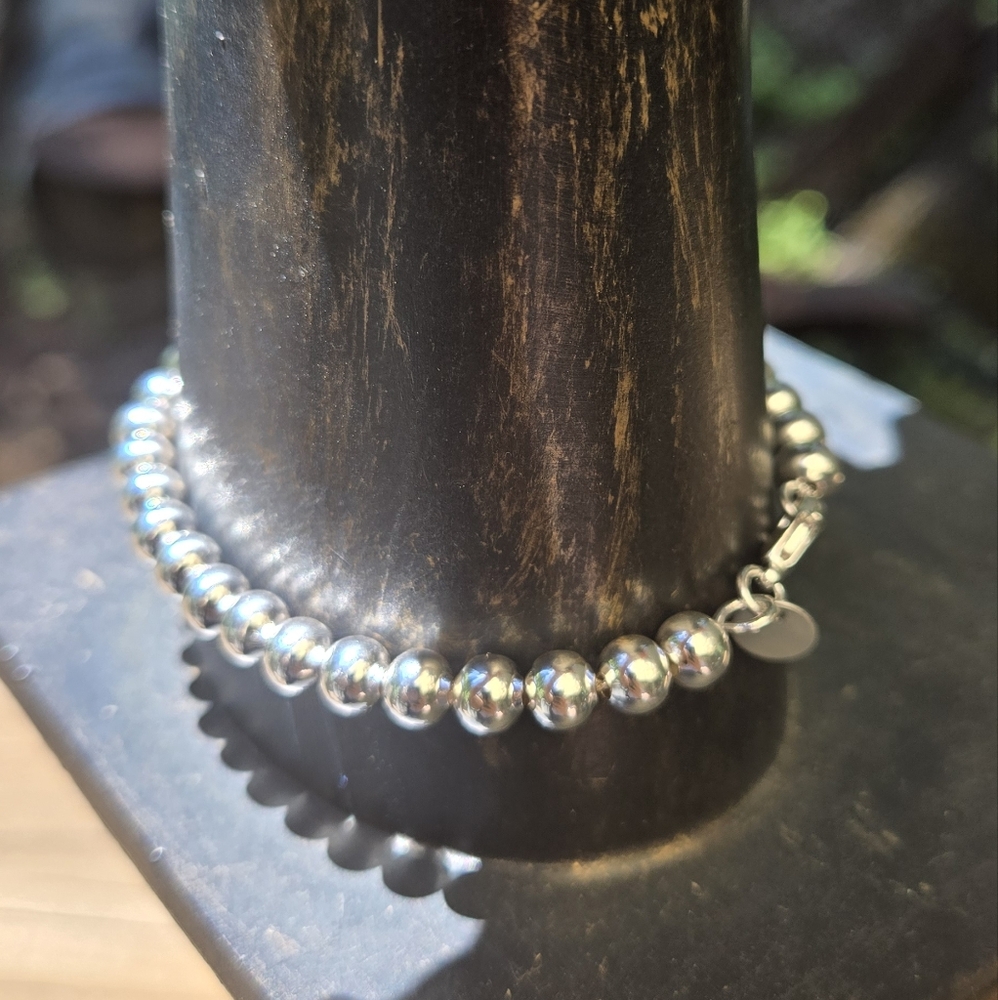 Sterling Silver 925 Ball Bracelet 8" - Picture 3 of 10